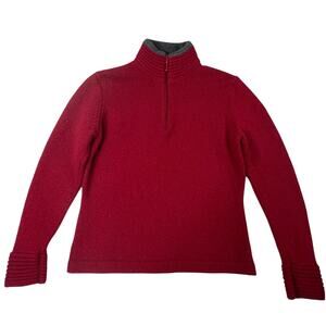 Woolrich‎ 1/4 Zip 100% Wool Sweater Womens PS Pullover Knit Long Sleeve Ruby Red